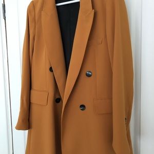 Mustard yellow longline belted blazer
